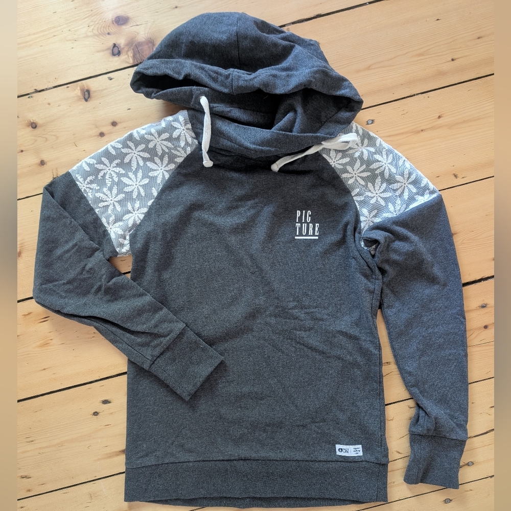 Picture, 100% Organic Cotton hoodie, womens, with flower detail on shoulders, L